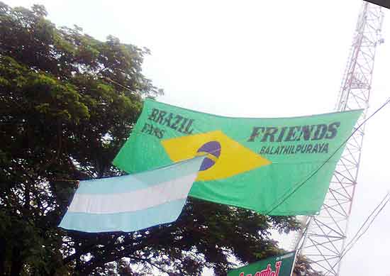 Argentina Flag and Brazil Flag are tied together in Kizhisseri Argentina Flag and Brazil Flag are tied together in Kizhisseri
